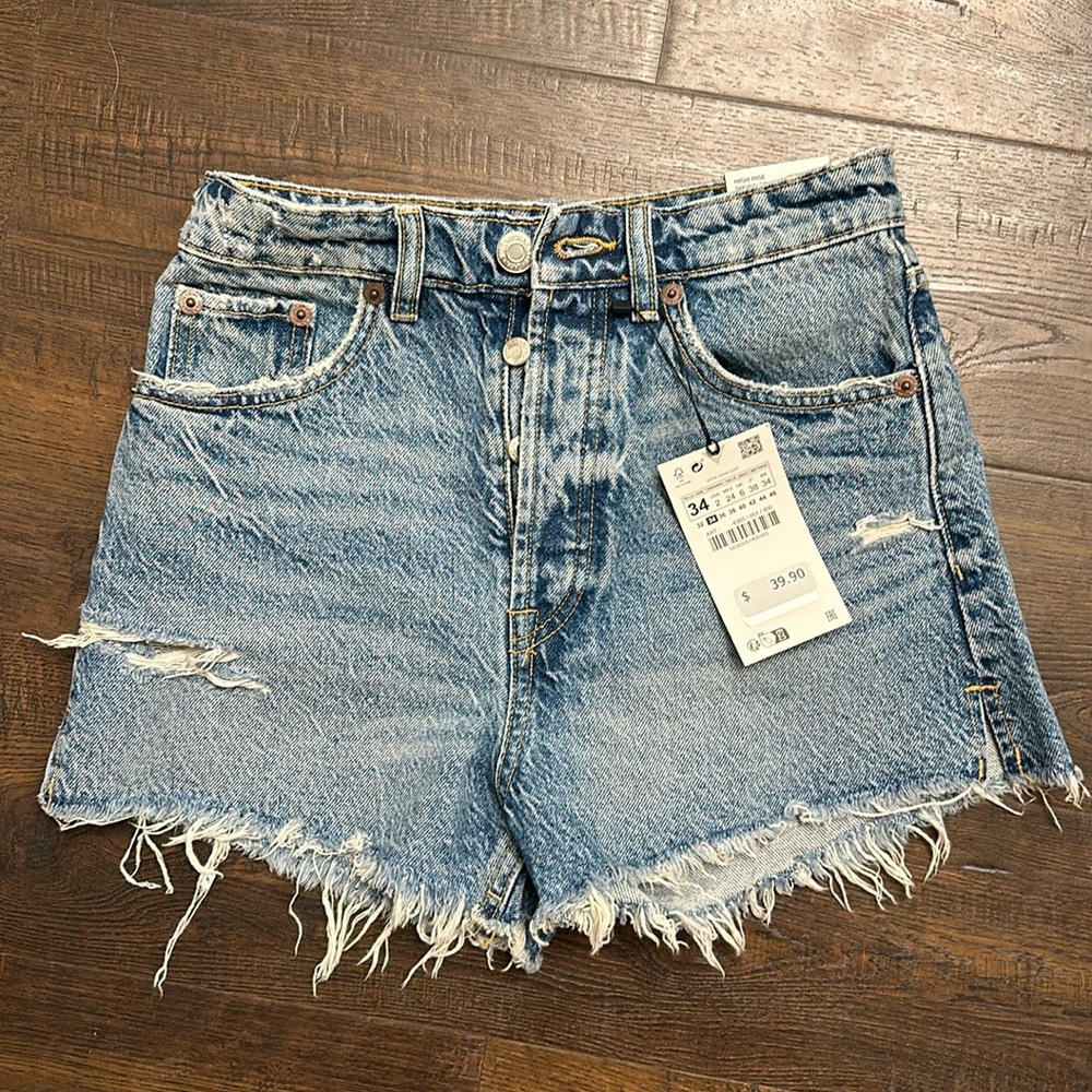 Zara High Rise Split Denim Shorts